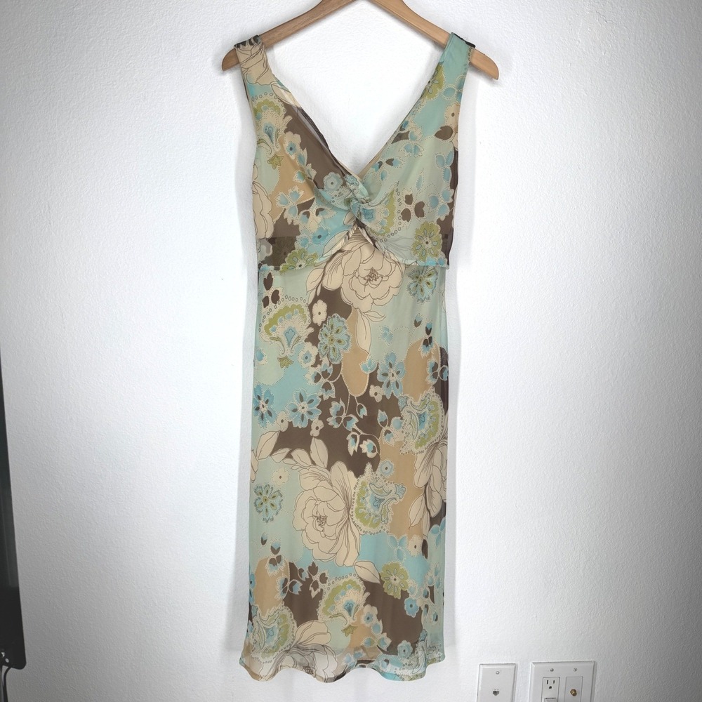 Y2K Floral Babydoll Midi Dress Chiffon Earthy Size‎ 4 Granola Indie Fairy Grunge